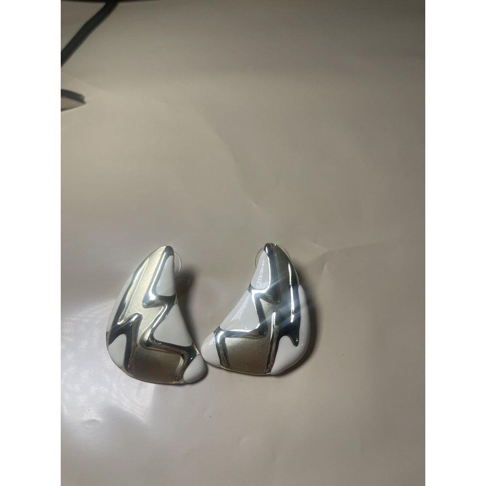 Vintage Don Lin Gold Tone Cream Enamel Modernist Earrings